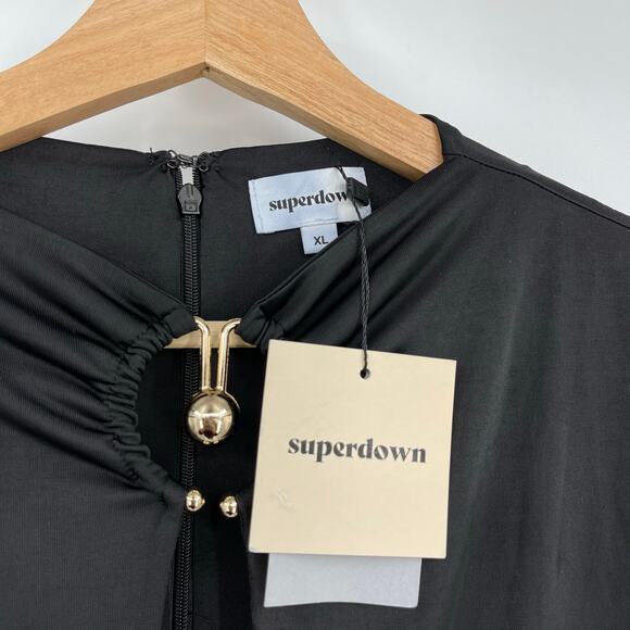 superdown | NWT Sarah Cut Out Dress in Black Jersey Cut Out Long Sleeve Mini XL - Picture 4 of 12